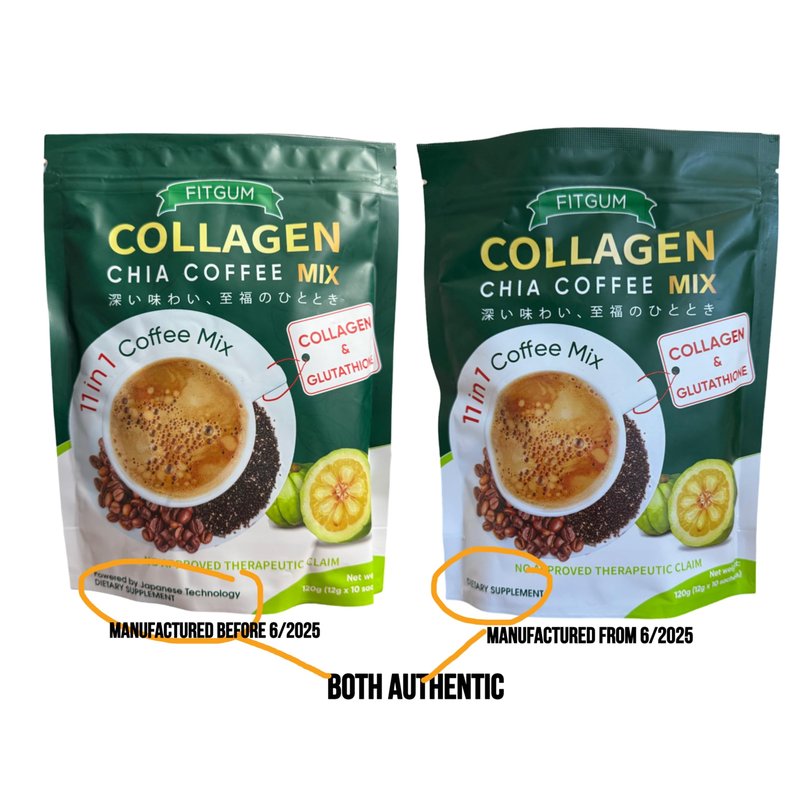 2 Packs FIT GUM Collagen Chia Coffee - 11 in 1 Coffee Mix (10 Sachets per Pack)