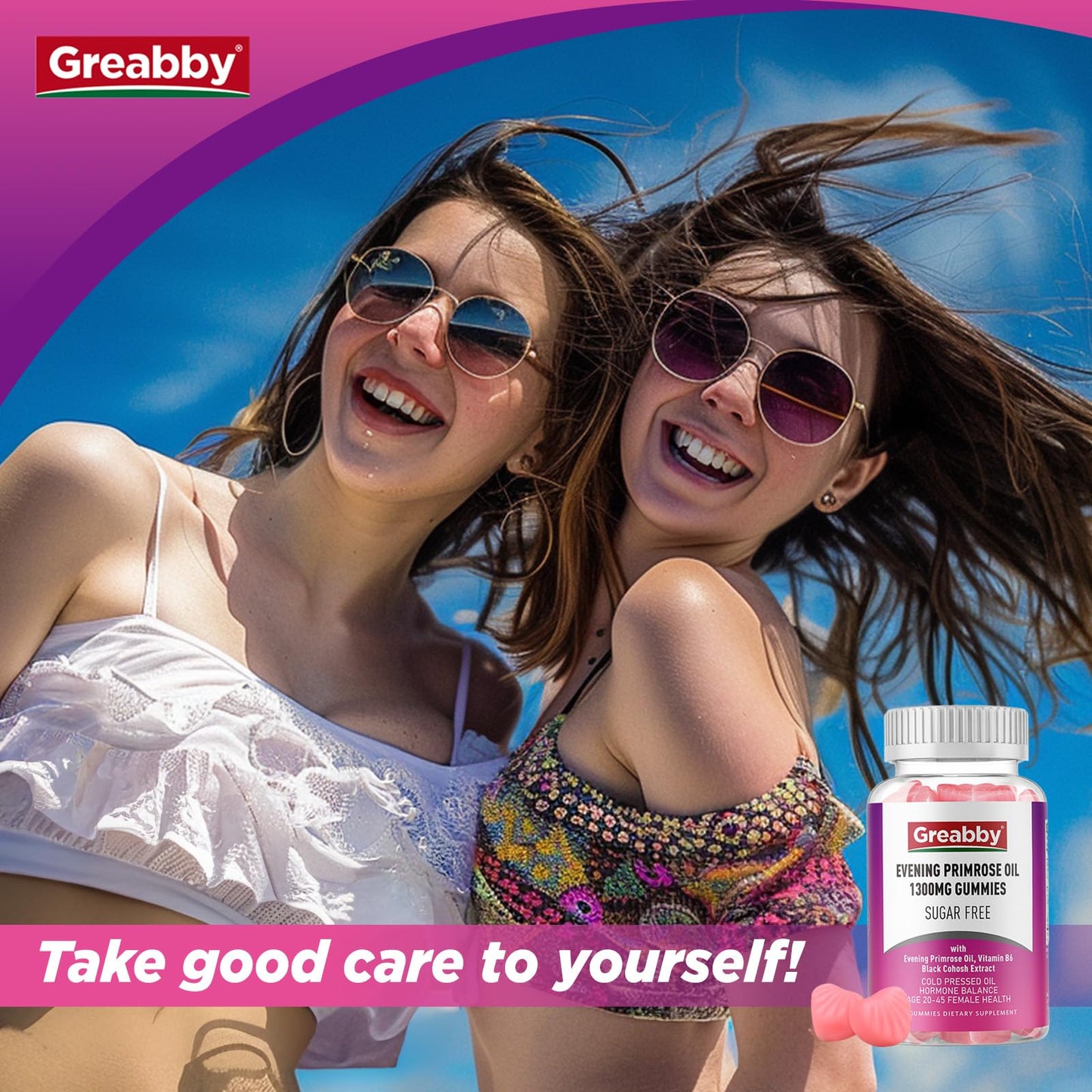 GREABBY Evening Primrose Oil Gummies 1300mg with Black Cohosh & Vitamin B6, Sugar-Free, PMS Relief Supplements for Women 20-45, Chewable PMS Gummies, Strawberry Flavor, Vegan, Pectin, 60 Count
