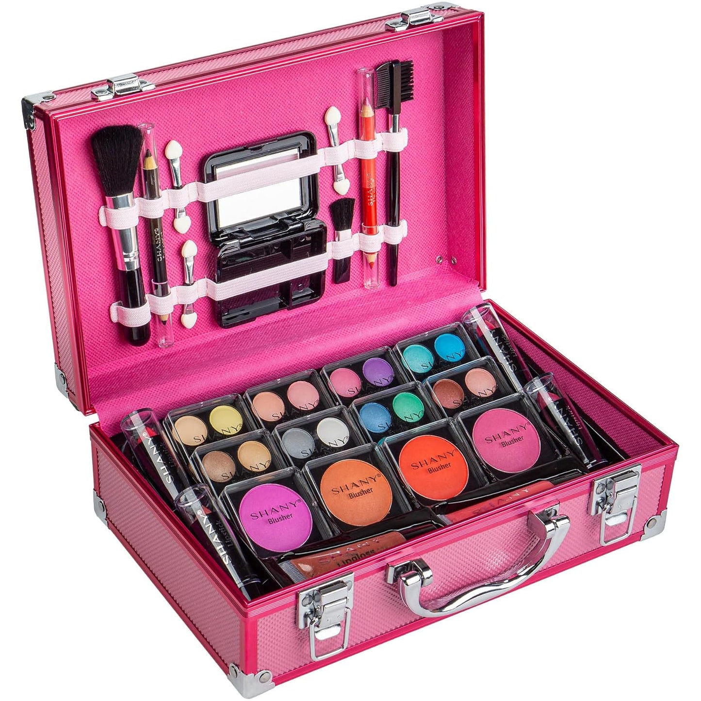 SHANY Carry All Make up Train Case with Pro Makeup Set, Beauty Brushes, Lipsticks, Eye Shadows, Blushes, Powders, and more - Reusable Cosmetics Storage Organizer - Premium Gift Packaging - Leopard