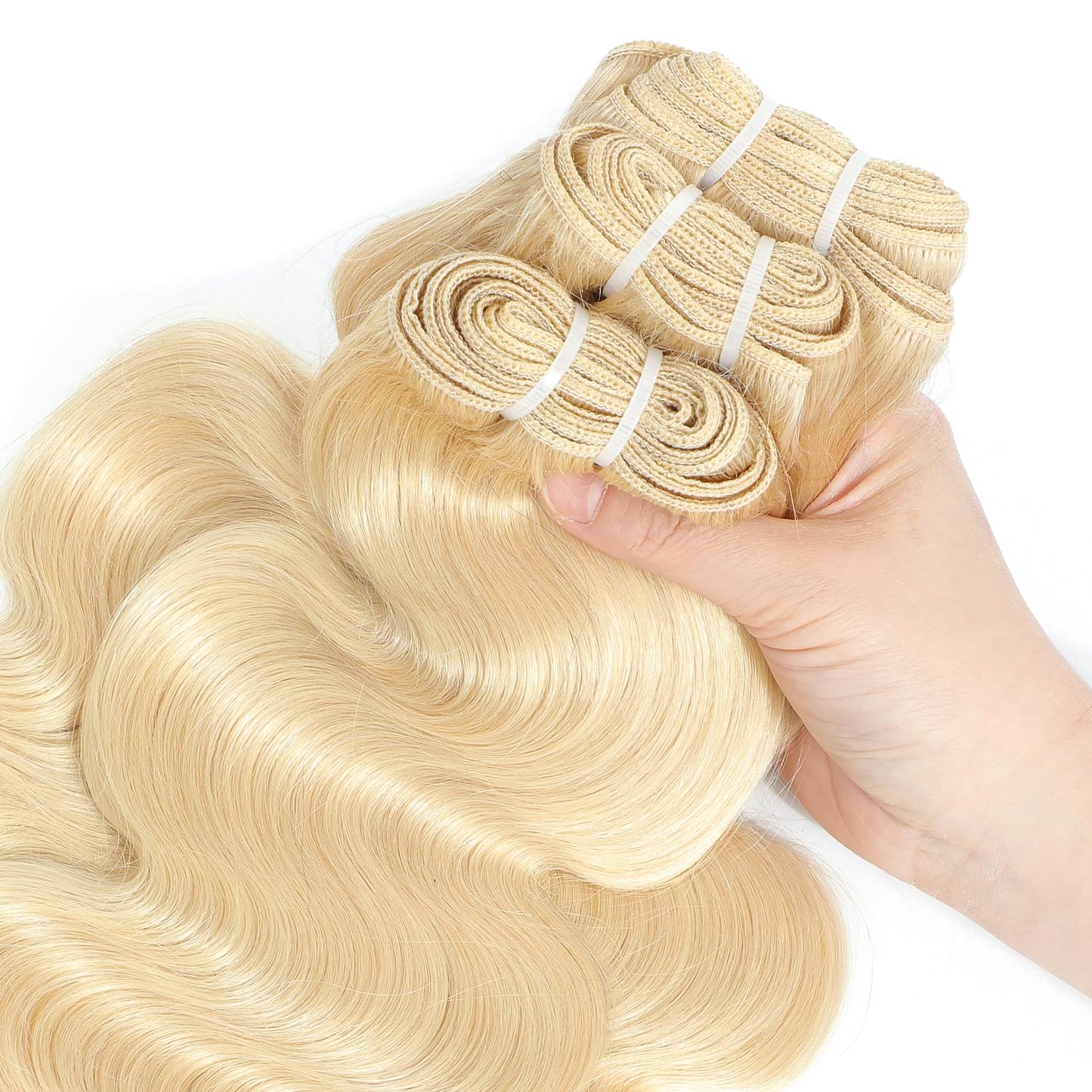 613 Bundles with Closure Blonde Human Hair Bundles with Closure (16 18 20+14)- 12A 100% Brazilian Virgin Hair Bundles with 4x4 Transparent Lace Closure, Body Wave Bundles with Closure