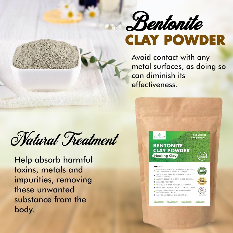 Cosmic Element 100% Pure Calcium Bentonite Clay Powder - Bentonite Clay Food Grade, Vegan, Healing Clay | Skin Care Detox - Deep Pore Cleansing Face & Body Mask for Soft, Smooth, Refreshed Skin | 12oz