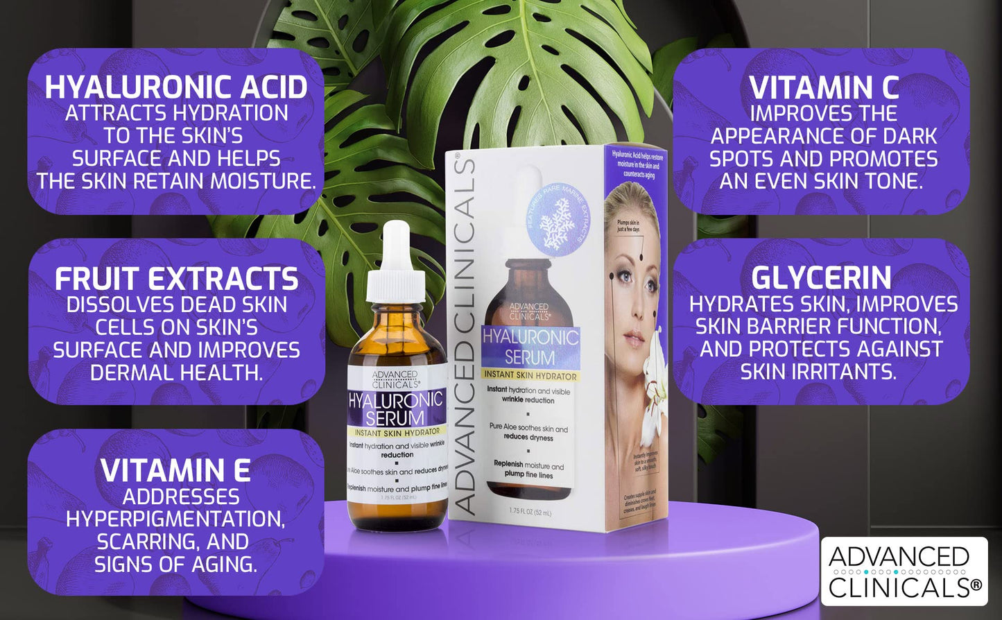 Advanced Clinicals Hyaluronic Acid Face Serum Skin Care Facial Moisturizer To Restore Skin, Anti Aging Face Serum For Wrinkles, Dark Spots, Fine Lines, & Dry Skin, 1.75 Fl Oz (Pack Of 2)