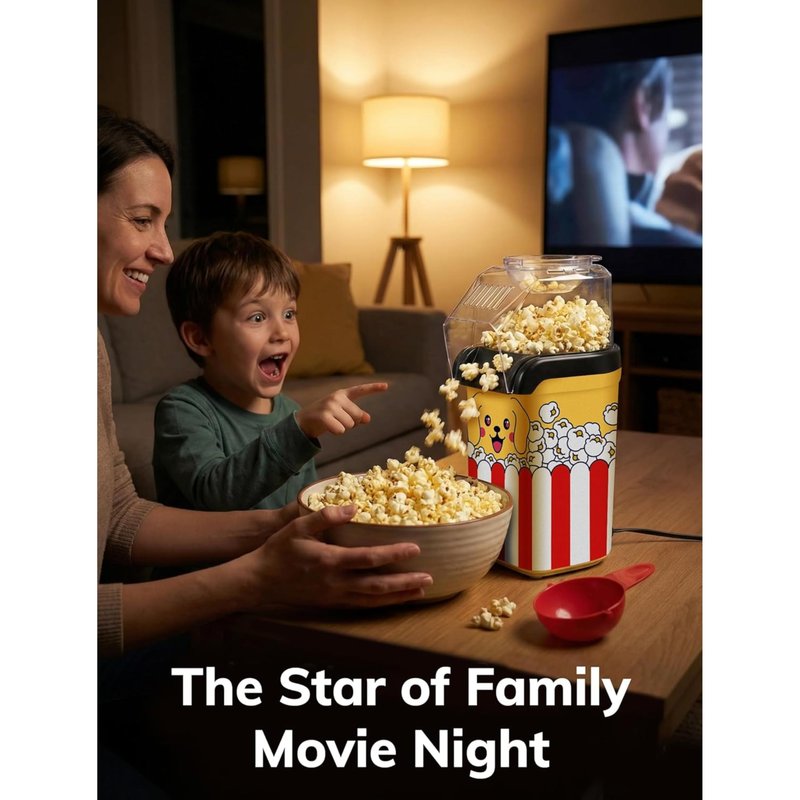 Fun Popcorn Machine Air Popper – Hot Popcorn Maker Air Popper Electric with Butter Melting Tray – Mini Electric Maker - Dog Mom Gifts for Women, Home, Kids Movie Night - Oil Free Snacks