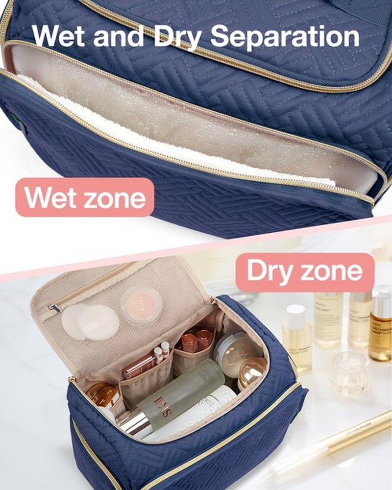 BAGSMART Travel Toiletry Bag, Large Wide-open Travel Bag for Toiletries, Makeup Cosmetic Travel Bag with Handle, Navy-Medium