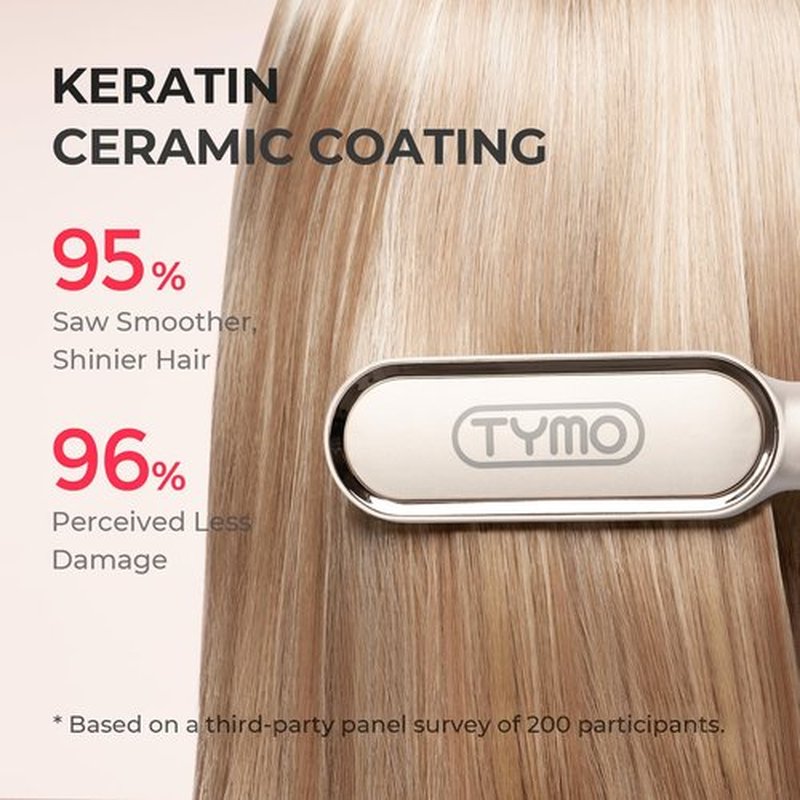 Hair Straightener Brush, TYMO Ring Hair Straightener Comb Straightening Brush for Women with 5 Temps 20s Fast Heating & Dual Voltage, Gold