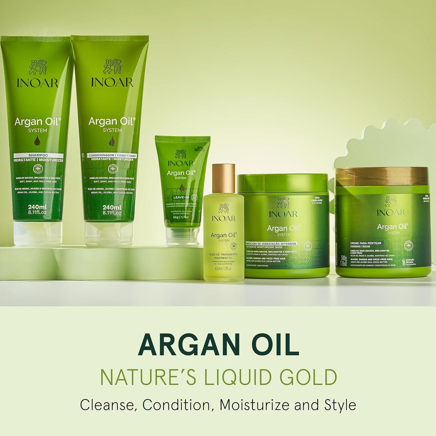 Inoar Argan Oil Hydrating Treatment Oil with Smoothing & Thermal Protection for Hair, Vegan & Cruelty-Free, 2 Fl Oz