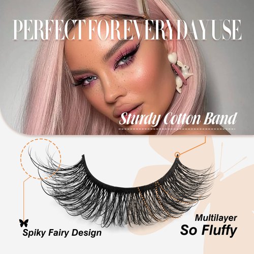 JIMIRE Faux Mink Lashes Wispy Fairy Strip Lashes Full Fluffy False Eyelashes Cat Eye Pestañas 5D Multilayer Spiky Butterfly 15MM Volume Fake Lashes 8 Pairs Pack
