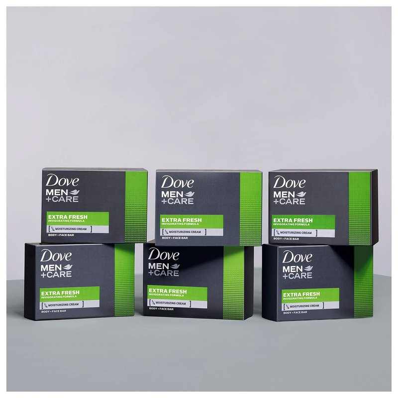 Dove Men+Care Bar 3 in 1 Cleanser for Body, Face, and Shaving to Clean and Hydrate Skin Extra Fresh Body and Facial Cleanser More Moisturizing Than Bar Soap 3.75 oz 6 Bars, Pack of 12