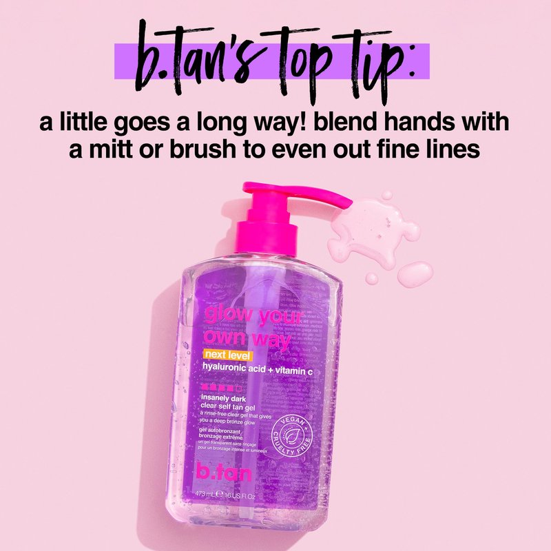 b.tan Best Clear Self Tanning Gel Kit | Glow Your Own Way Bundle - Ultra Dark, Quick Express Tanner for Face & Body with Applicator, No Transfer (Ultra Dark Gel with Mitt)