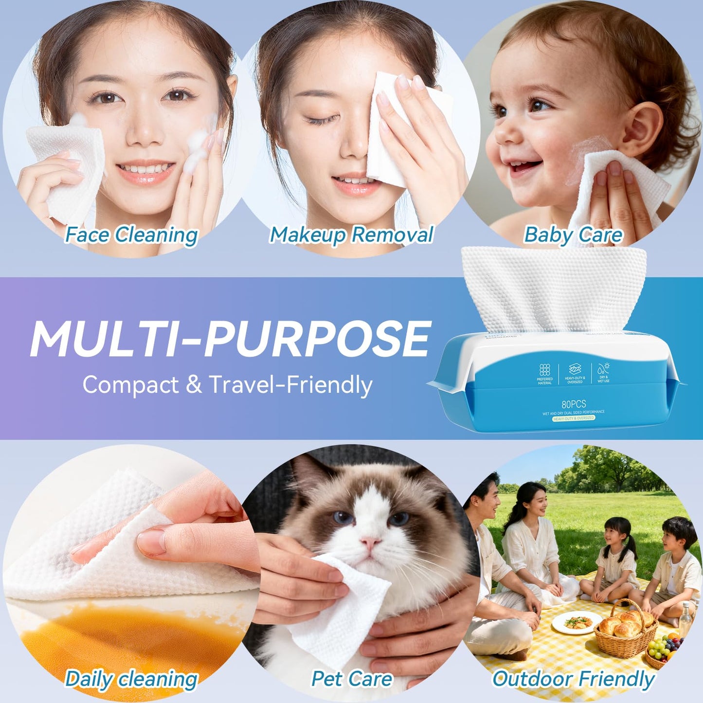 Cotpuredy Face Towels, Disposable Biodegradable Clean Facial Towelette for Sensitive Skin, Lint- free Face Cloths for Makeup Remover, Ultra Soft Dry Wipes, Skincare Women Cleansing 480 Count