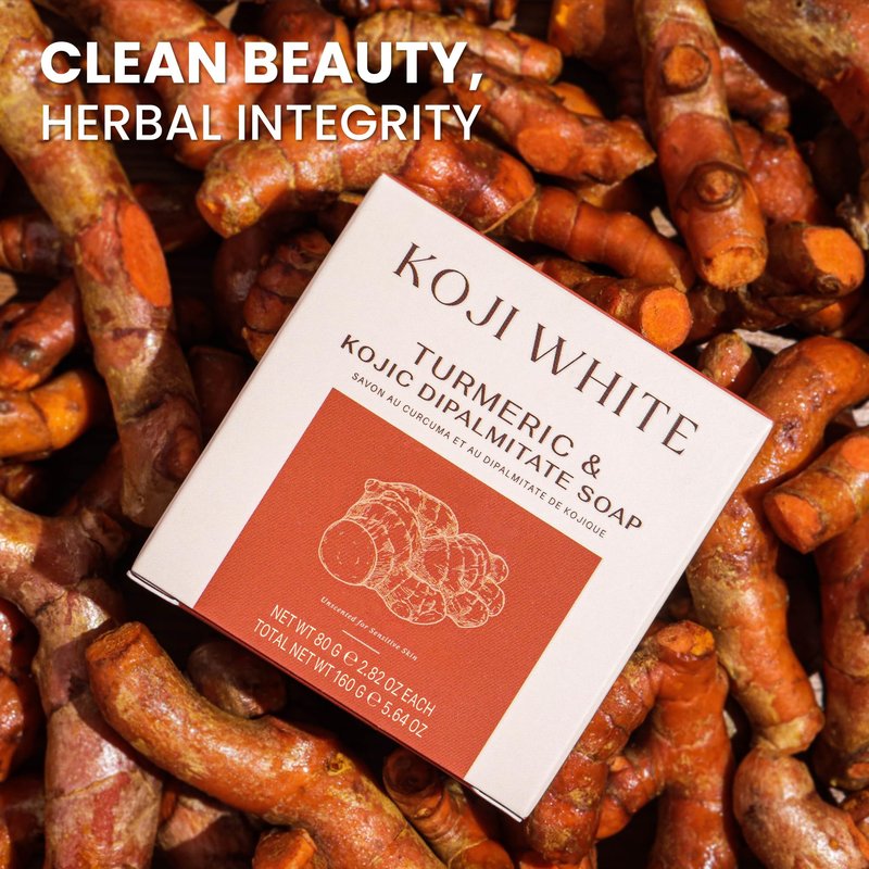 Koji White Turmeric Kojic Acid Soap, Unscented Soap for Sensitive Skin, Uneven Skin Tone, Smooth Skin for Face & Body-Acne with Shea Butter - Vegan, Fragrance-Free, Hypoallergenic, 2.82 oz (2 Bars)