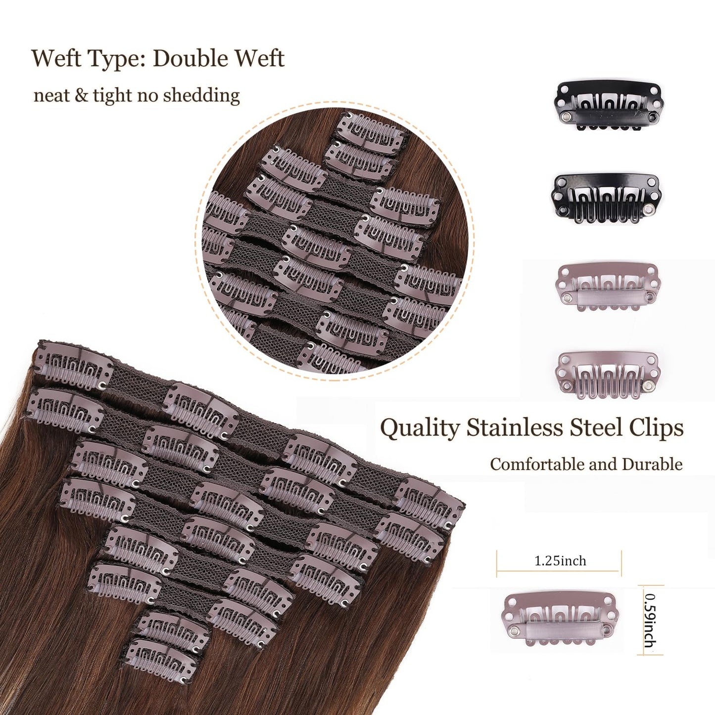 Human Hair Clip in Extensions #4/27 T4 Chocolate Brown to Caramel Blonde 120g 8pcs Straight Clips In Real Hair Extensions Human Hair,14inch Balayage Human Hair Extensions
