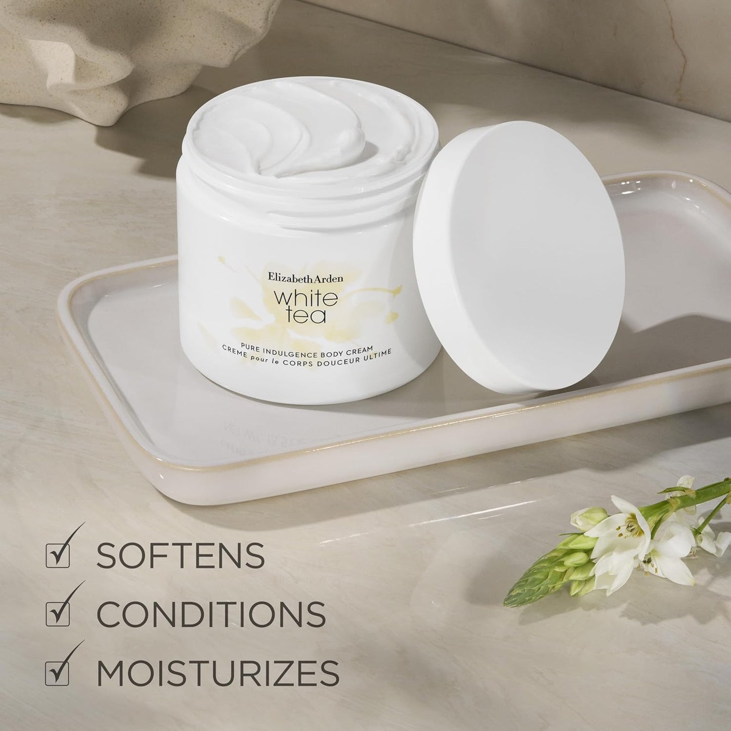 Elizabeth Arden White Tea Body Cream, Moisturizer for Dry Skin, Use Day or Night, Lightly Scented Fragrance, Softens and Moisturizes, Silky Smooth Finish, 13.54 oz