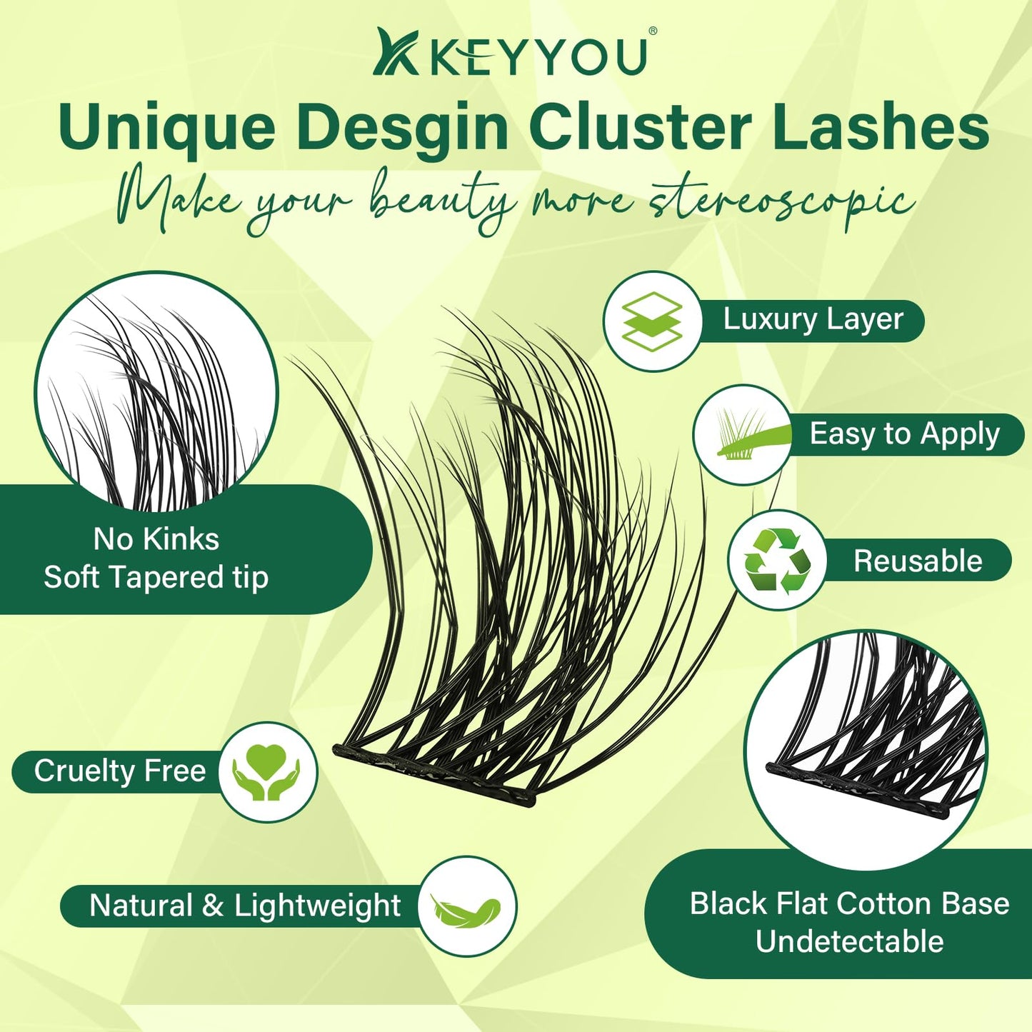 Lash Clusters 3D Effect Eyelash Clusters KEYYOU 144pcs D Curl 8-18MIX Wispy Lashes Fluffy Cluster Lashes Natural Soft DIY Lash Extension(Radiance-D-MIX)