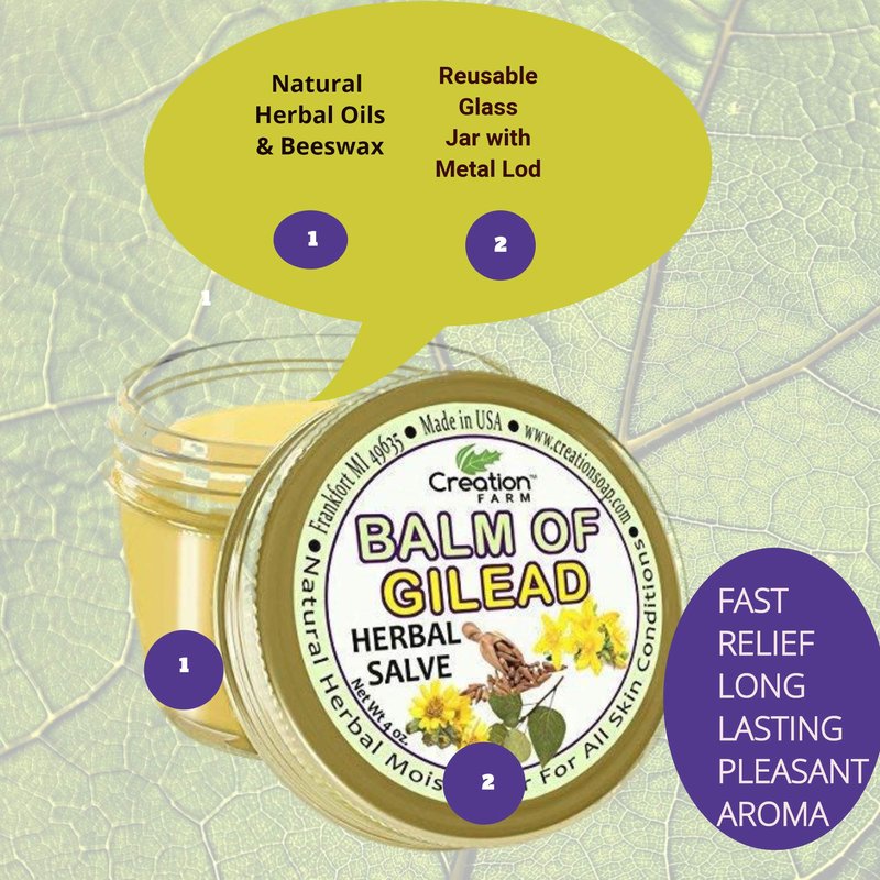 Creation Farm Balm of Gilead Salve - Soothing Sore Muscle Massage Rub Natural Herbal Plant Based Ointment, Pomada De Gilead Savilla - 4 oz Jar - Fast Acting