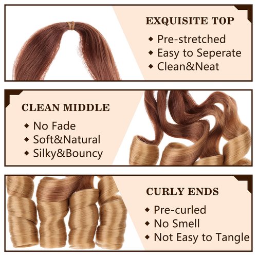 COOKOO 9 Packs Pre Stretched French Curls Braiding Hair Extensions 22 Inch Ombre Brown to Blonde Pre-curled Braids Hair Loose Wave Braiding Hair with Curly Ends for Black Women OT30/27#