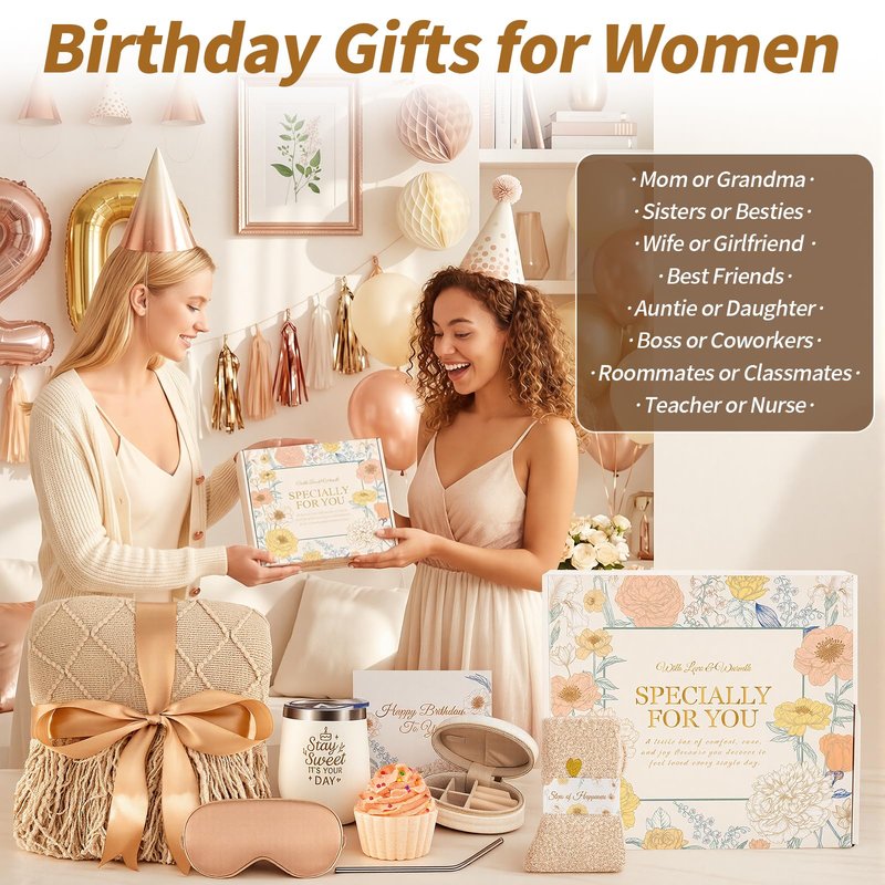 YEERSWAG Birthday Gifts for Women, Self Care Package Unique Happy Birthday Basket for Her Mom Best Friends Wife Sister Boss, Get Well Soon Gift Baskets Spa Care Relaxation Sets, Khaki
