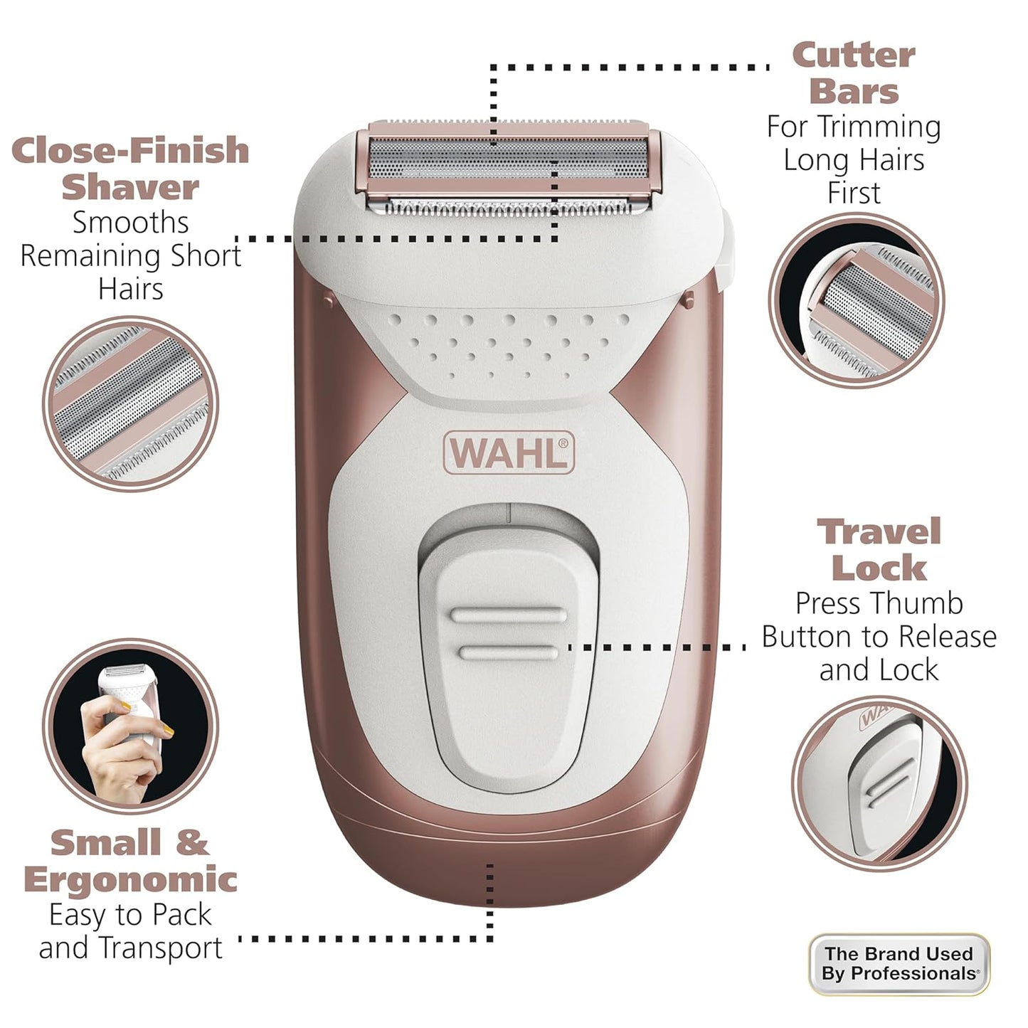 Wahl Smooth Confidence Ladies Waterproof Cordless Battery Shaver for Legs, Bikini Line, and Armpits - Model 7067