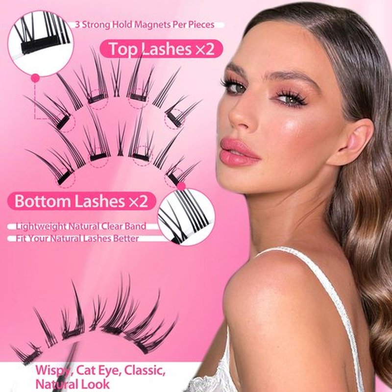 JIMIRE Magnetic Eyelashes Natural Look Magnetic Lashes without Eyeliner Reusable Comfortable Magnetic Eyelashes with Applicator No Glue Needed Wispy Lightweight Cat Eye Magnetic Eye Lashes