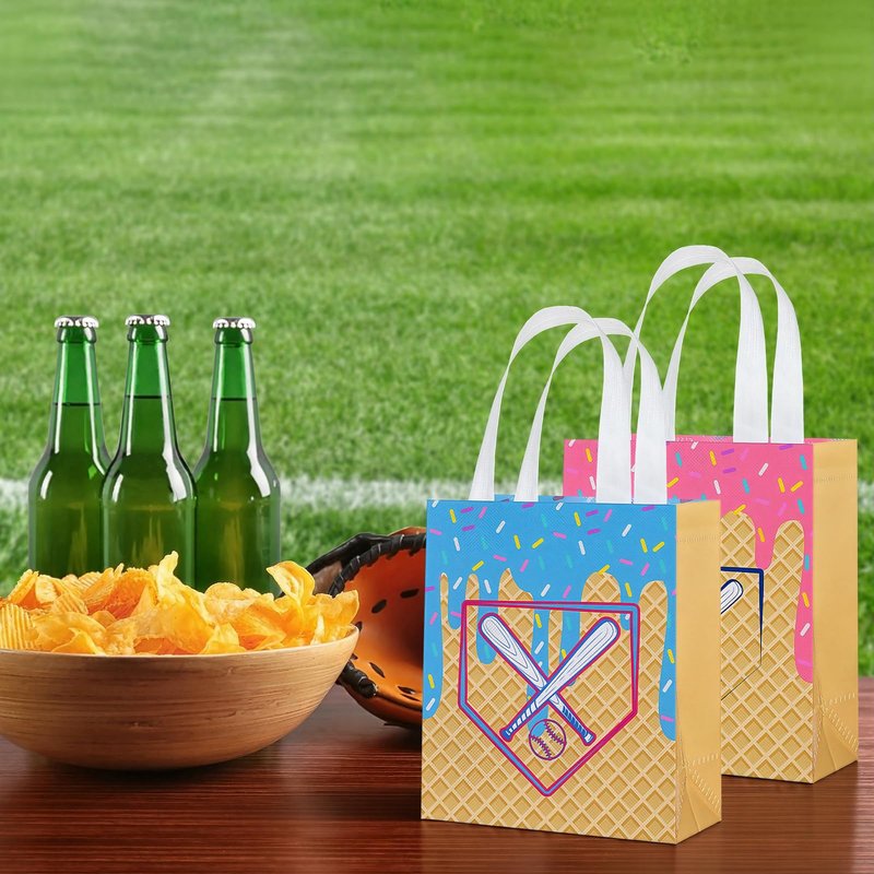 AmazingSpark 24 Pcs Non Woven Baseball Drip Gift Bags with Handles Ice Cream Baseball Drip Birthday Snack Goodie Treat Bag for Team Gift Sport Theme Decor Camping Party Favor