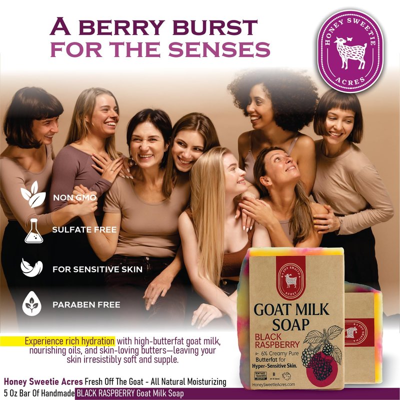 Honey Sweetie Acres Black Raspberry Goat Milk Soap - Handmade 5 oz Bar, Made with Natural Ingredients, Moisturizing & Gentle, Made in the USA (Black Raspberry)