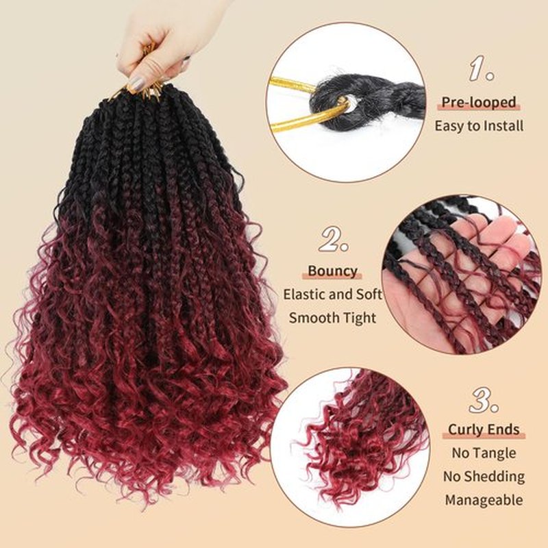 Karida Goddess Box Braids Crochet Hair 12 Inch, 9 Packs Boho Box Braids Crochet Hair For Black Women, 3X Crochet Braids Bohemian Crochet Braids With Curly Ends (12 Inch, 1B/99J/530#)