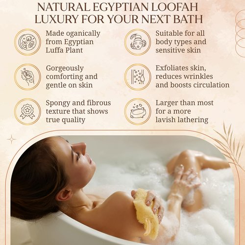 All Natural Loofah Sponge, Pack of 4 Real Egyptian Bath & Shower Exfoliating Loofa Scrubber Sponges for Face, Back & Body, Eco Friendly, No Toxic Chemicals, 6" x 6" by Crafts of Egypt