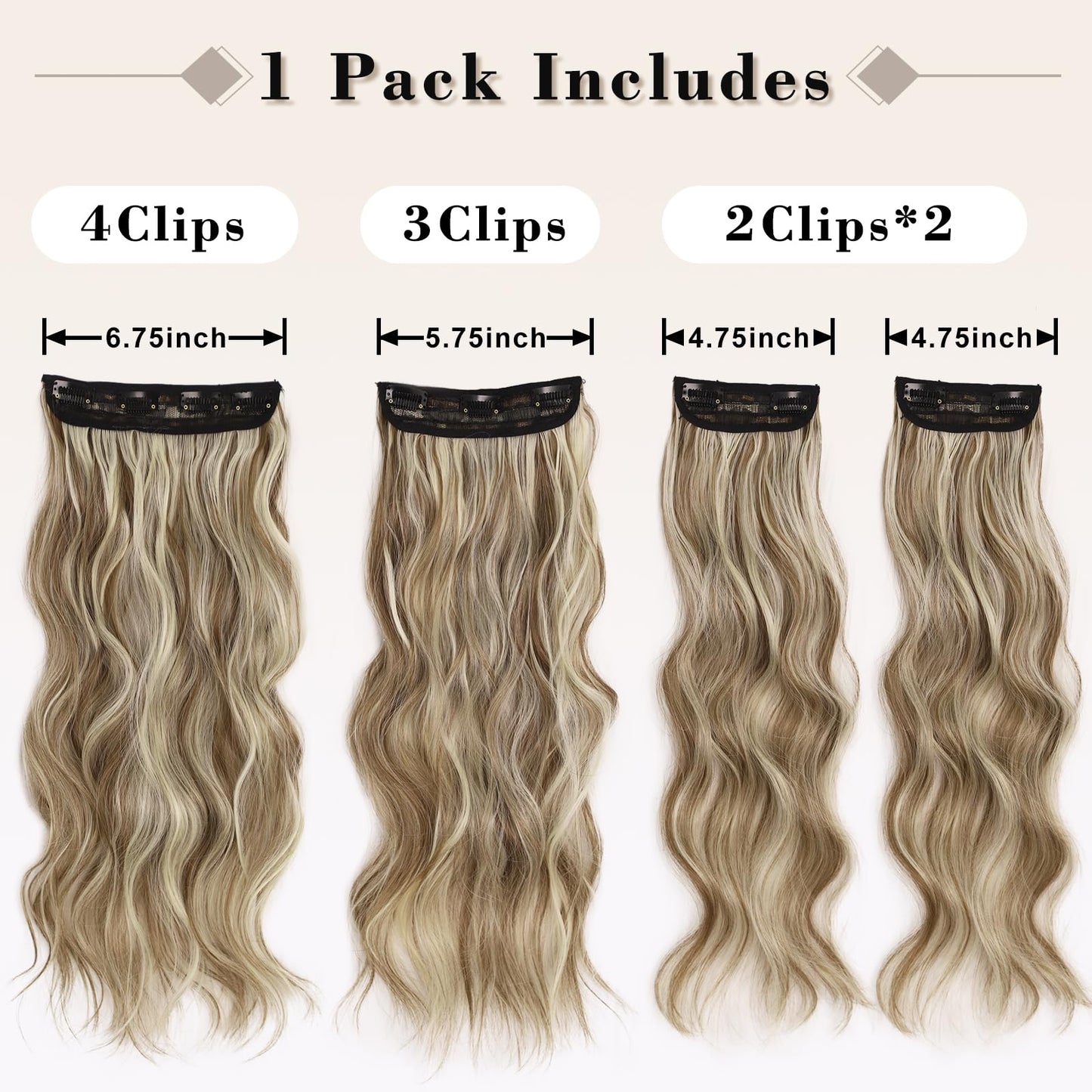 AISI BEAUTY Clip in Hair Extensions 4PCS Long Wavy Hair Extensions Natural Looking Synthetic Hair Extension for Women Daily Party Use(20 Inches,Ash Blonde Mix Light Blonde)