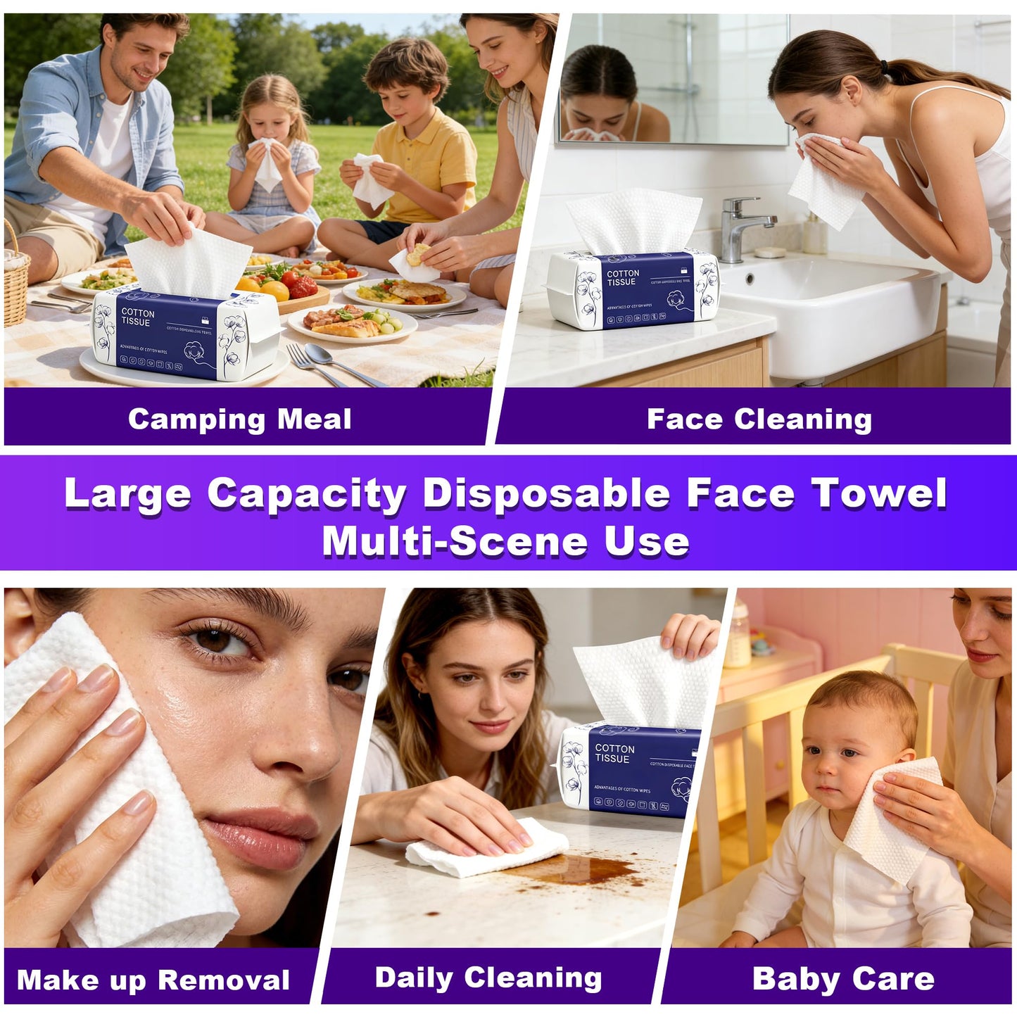 Disposable Face Towel 100 Count, Face Towels, Soft Cotton Dry Wipes Facial Cloths Towelettes for Washing and Drying, Facial Tissue for Cleansing, Skincare and Makeup Remover (1 Pack)