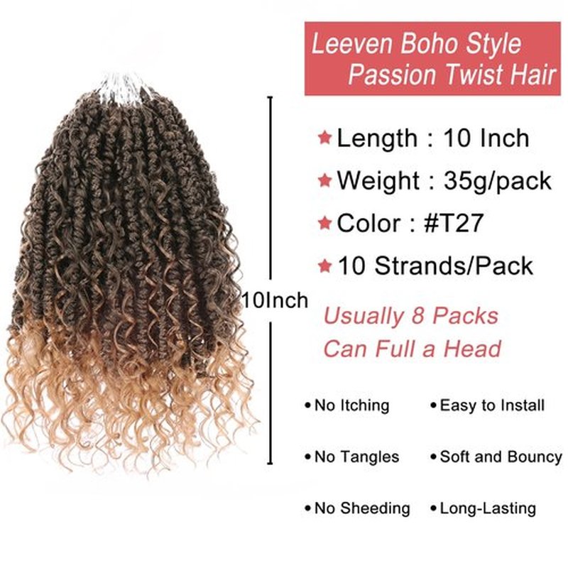 Leeven 10 Inch Goddess Passion Twist Crochet Hair 8 Packs Ombre Honey Blonde Boho Style Crochet Twist Pre Twisted Bomb Twist Curly Ends Pre Looped Bohemian Synthetic Braids for Women #T27