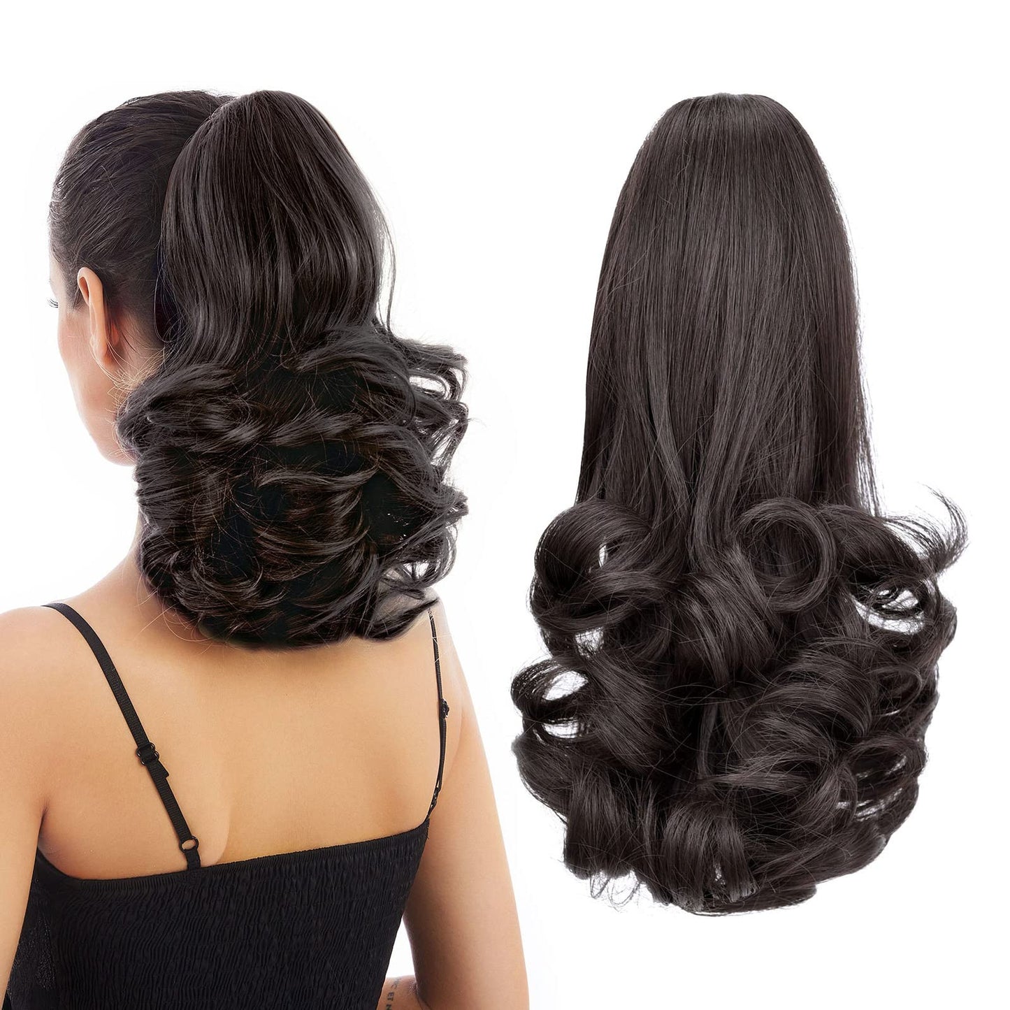 HEWEICSY Ponytail Extension,12" Claw Hair Extensions Short Curly Ponytail Clip in Ponytail Hair Extension Natural Looking Synthetic Hairpiece for Women(Darkest Brown)