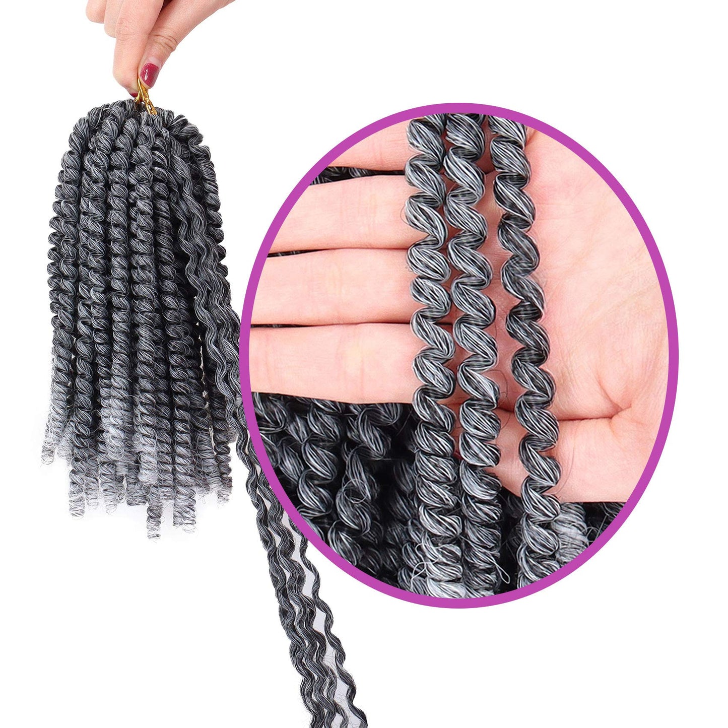 6 Packs Spring Twist Braiding Hair Spring Twists Bomb Twist Hair Synthetic Fiber Fluffy Twist Crochet Braids Low Temperature Fiber Crochet Hair for Women Braiding Hair(8inch,T1B/Gray)