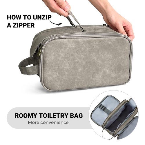 Elviros Toiletry Bag for Men, Large Travel Shaving Dopp Kit Water-resistant Bathroom Toiletries Organizer PU Leather Cosmetic Bags
