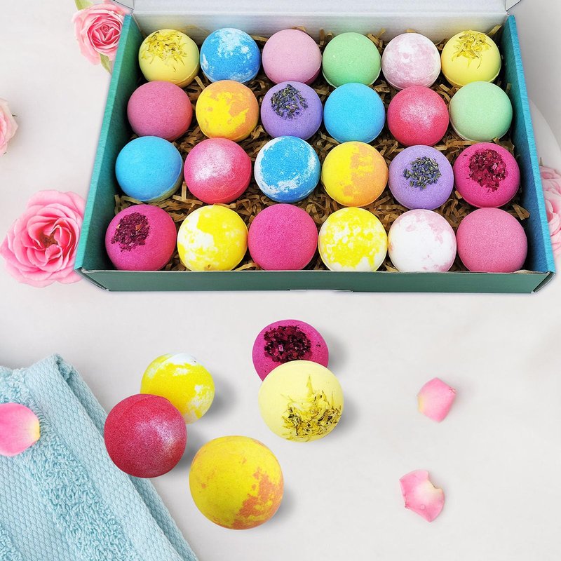 Beautifier Life Dry Skin Moisturizer Bath Bombs Gift Set 24, with Relaxing Scents Made from Essential Oils for Bubble and Spa Bath, Handmade Christmas Gifts for Her/Him, Wife, Girlfriend