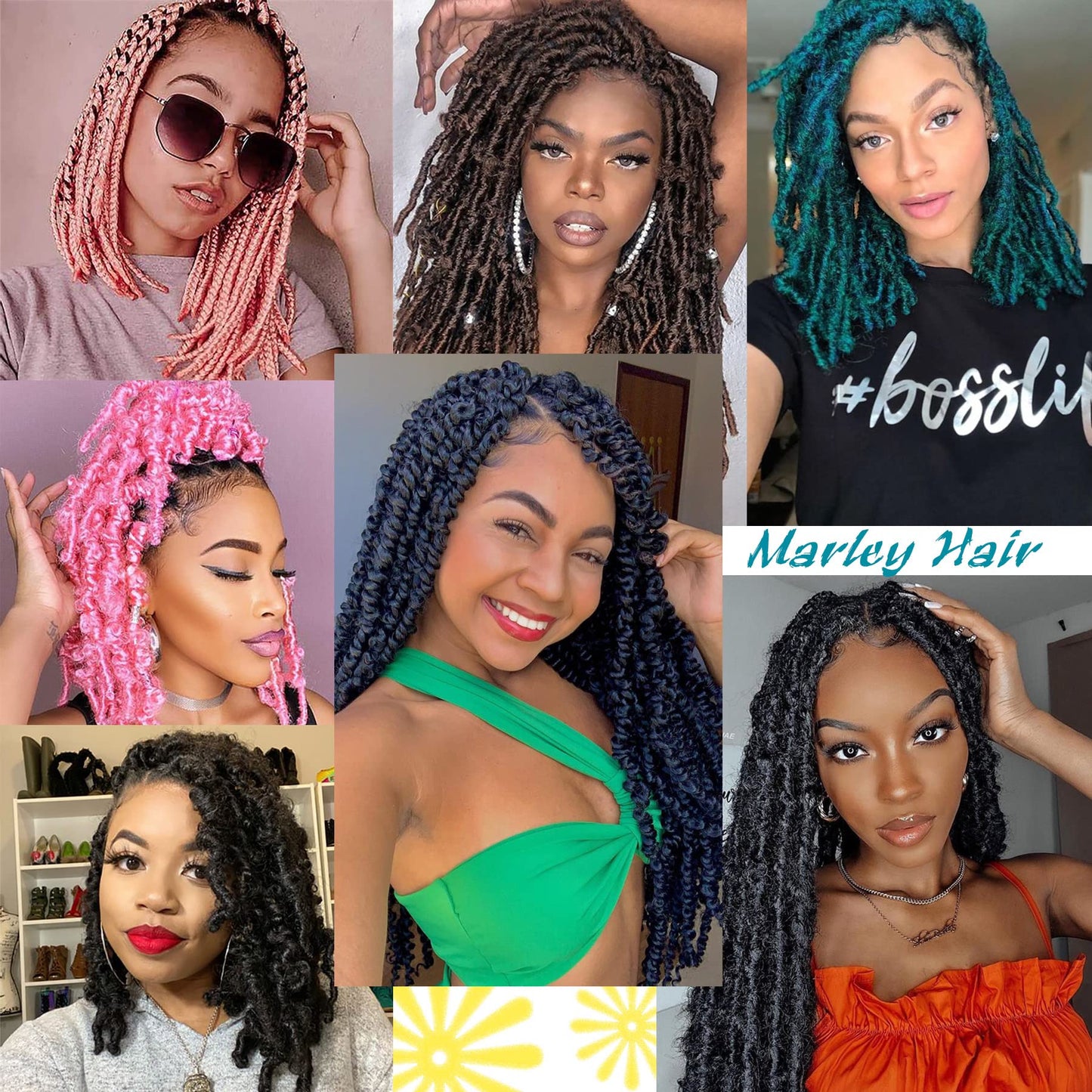 Marley Twist Braiding Hair 24 Inch 7 Packs Cuban Twist Hair Springy Afro Twist Hair Marley Hair for Soft Faux Locs Crochet Hair Pre Separated Spring Twist Hair Kinky Twist Hair for Braiding (1B#)