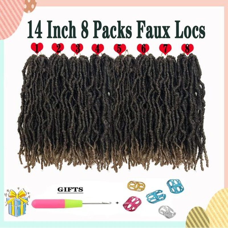 Paraglame Faux Locs Crochet Hair 14 Inch 8 Packs Soft Locs Pre-Looped Crochet Hair, New Soft Faux Locs Curly Hair Extension, Goddess Locs Crochet Hair for Black Women (8 Packs, T27#)