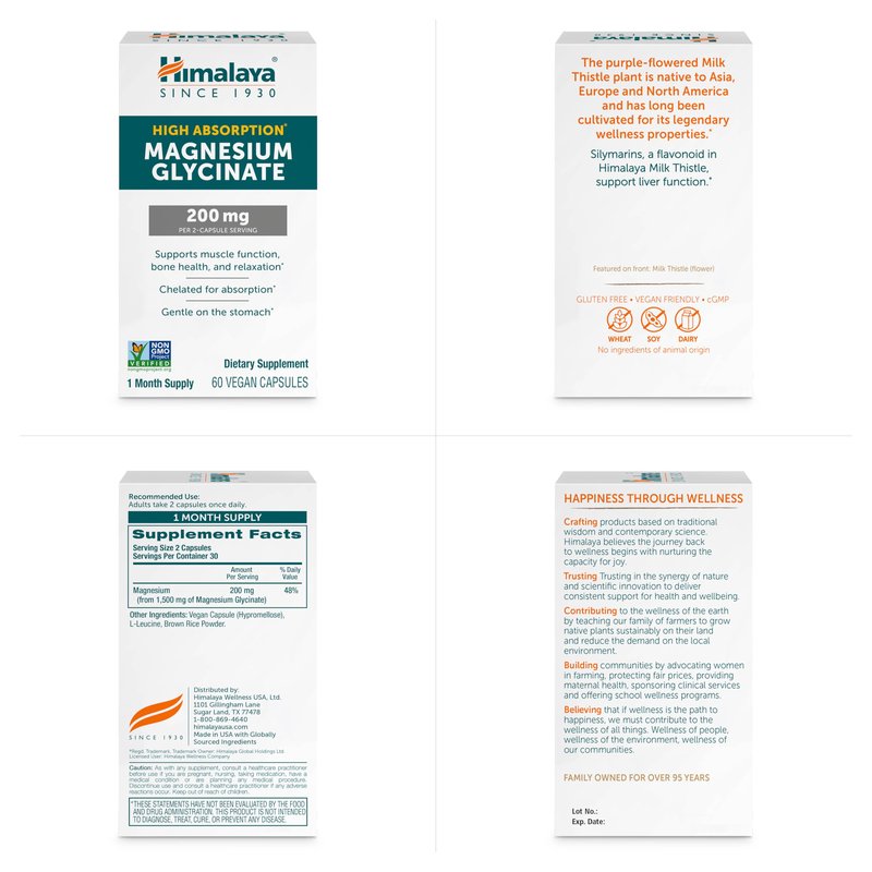 Himalaya Magnesium Glycinate 200mg, 60 Vegan Capsules – High Absorption Supplement for Muscle, Bone Health, Sleep & Relaxation, Chelated, Third-Party Tested, Non-GMO, Gluten-Free