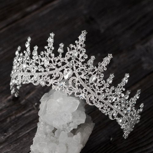 SWEETV Crystal Wedding Tiara for Women,Royal Queen Crown,Rhinestone Princess Tiara Hair Accessories for Quinceanera Pageant Prom Birthday Silver Audrey