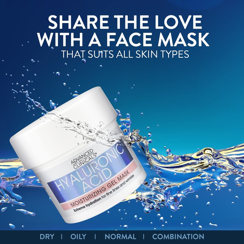 Advanced Clinicals Collagen Anti Aging Gel Mask W/Coconut Oil & Rosewater + Hyaluronic Acid Moisturizing Gel Mask W/Soothing Chamomile 2-Pack Skin Care Set. Hydrating Facial Skincare Mask Bundle