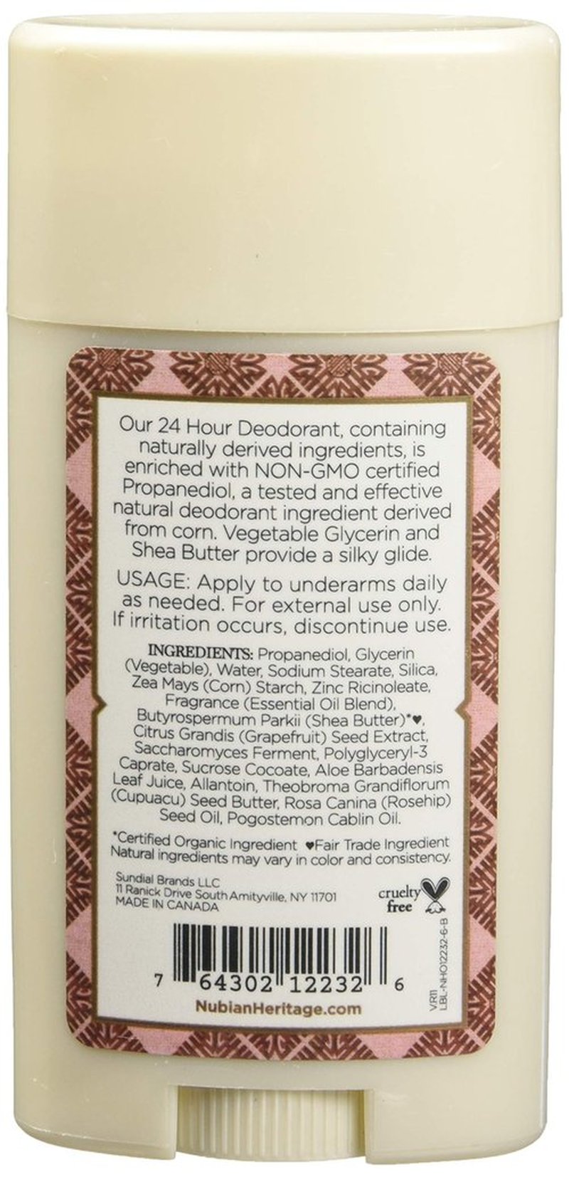 Nubian Heritage Patchouli & Buriti 24 Hour Deodorant Stick, 2.25 Ounce (Pack of 2)