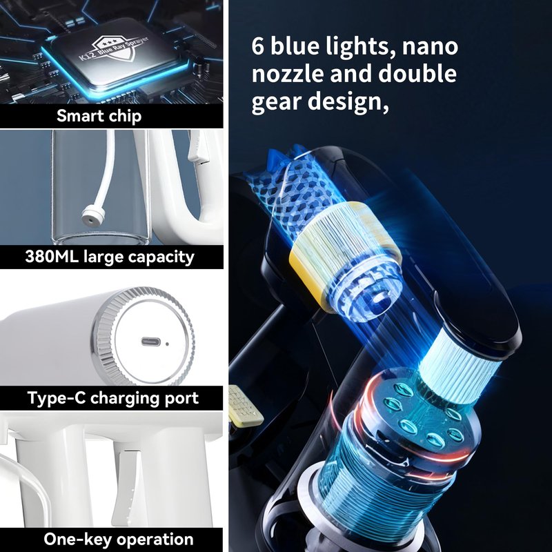 Affxinglib Cordless Electric Disinfection Atomizer Sprayer Rechargeable Hairdresser Spray Gun,380ml Wireless Dual Spray Modes Blue Light Nano Fogger for Stylist,Barber and Home Use
