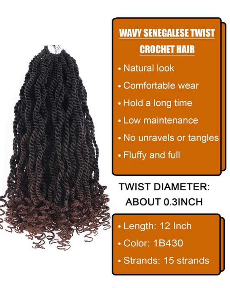 Senegalese Twist Crochet Hair 3 Tone 12 Inch Short Crochet Hair for Black Women Pre Looped Knotless Crochet Braids with Curly Ends Pre Twisted Short Crochet Hair (12 Inch,1B430)