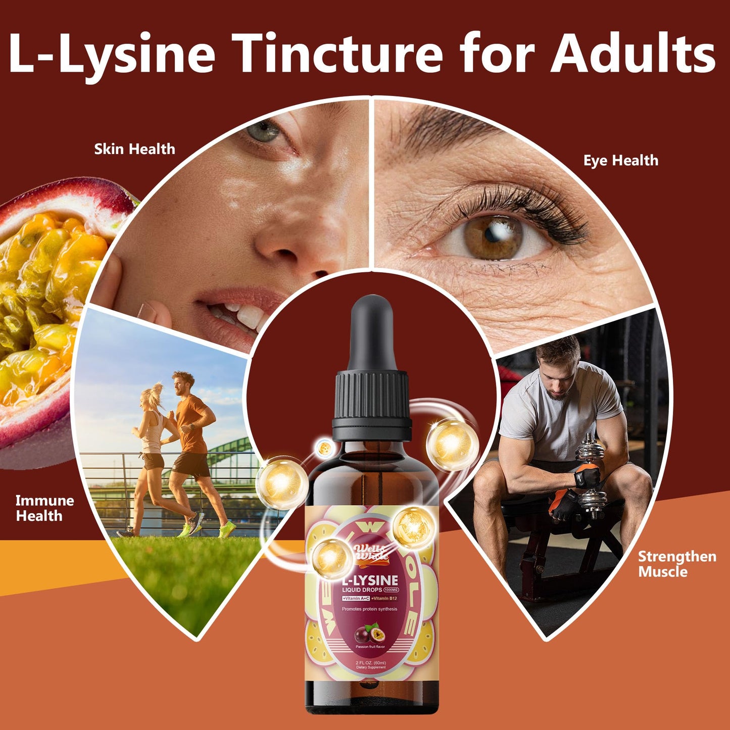 L-Lysine Supplement Liquid Drops | L-Lysine 1000mg Tincture with Vitamin A, C, and B12 for Adults & Kids | Immune Support, Skin & Lips Health, Collagen Synthesis | Non-GMO, Vegan, 2 Fl Oz (60 ML)