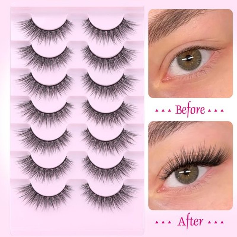 Lashes Wispy Natural False Eyelashes Mink Lashes 7 Pairs Cat Eye Lashes 3D Soft Lightweight Lashes Reusable Strip Lashes by EYDEVRO