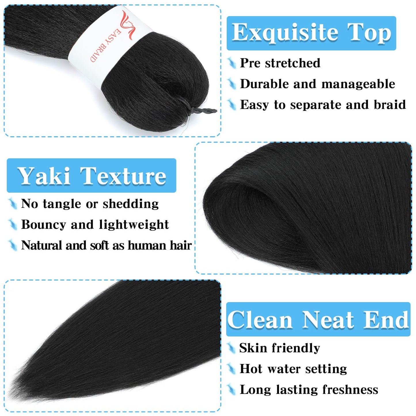 20 Inch Pre Stretched Braiding Hair 8 Pack Professional Pre Stretched Crochet Braids Hair For Human Braiding Twist Soft Yaki Perm Straight Synthetic Hair Extension For Women Girls (20Inch,2#)