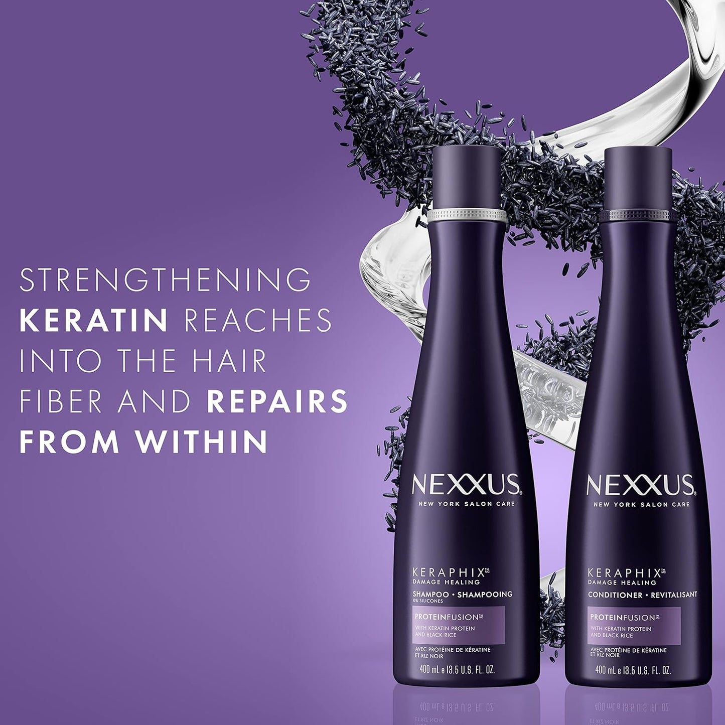 Nexxus Keraphix Shampoo With ProteinFusion for Damaged Hair Keratin Protein, Black Rice, Silicone-Free 33.8 oz