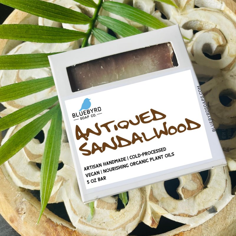 Bluebyrd Soap Co. Antiqued Sandalwood Mens Soap Bar | Creamy Rich Lather & Leaves Skin Smooth | Sandalwood Vegan Body Wash Bar - Skin Softening Organic Oils| No Parabens & Phthalates (ANTIQUE)