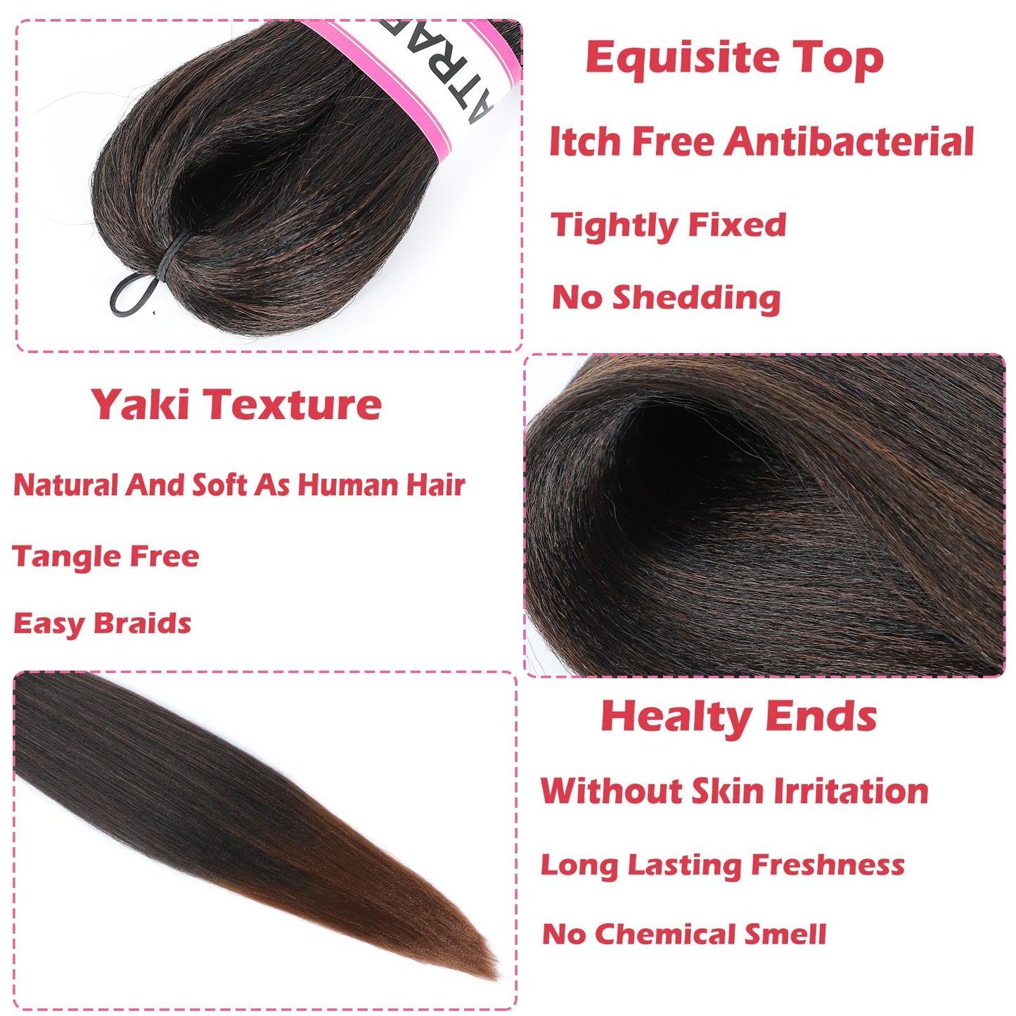 Braiding Hair Pre Stretched 20 Inch 8 Packs Brown Ombre Braiding Hair For Women Knotless Box Braids Hair Extension Yaki Texture Hot Water Setting Variety Styles Braiding Hair(20" T1B/30#)