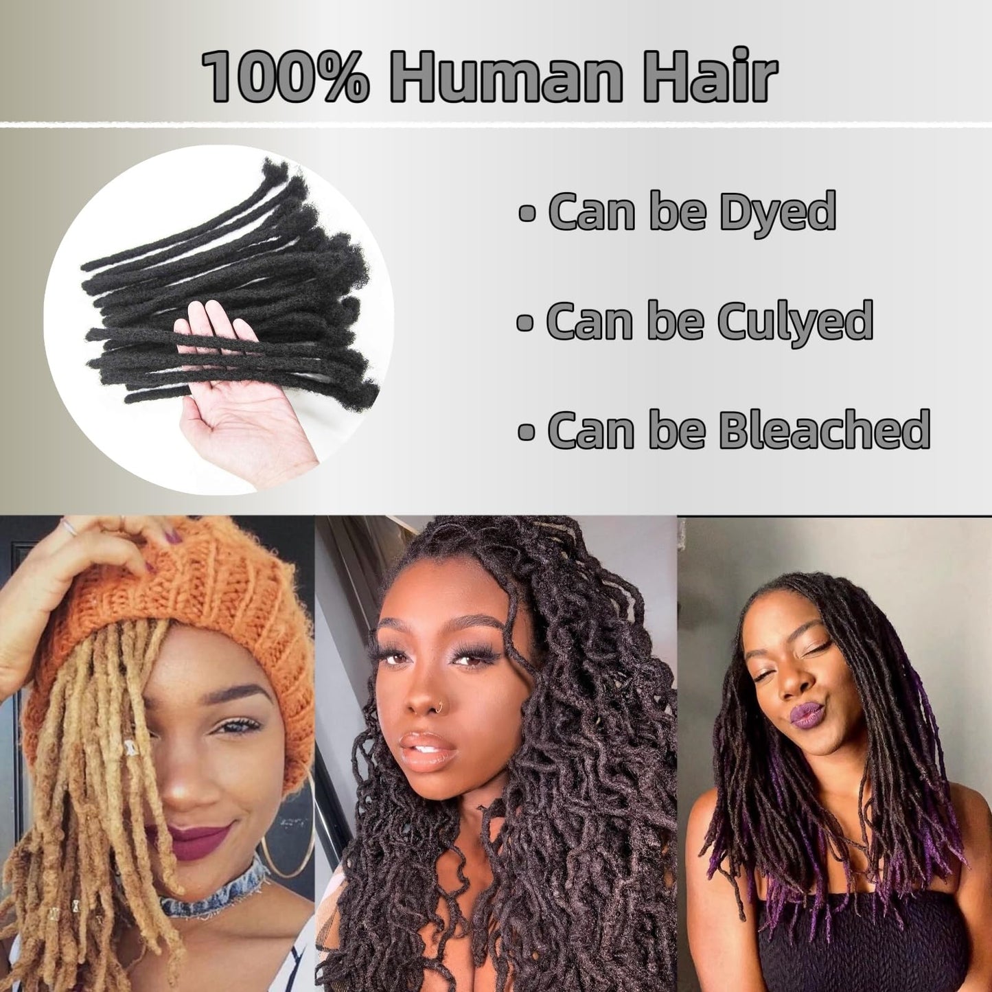 12 Inch 60 Strands Dreadlock Extensions for Women/Men 100% Handmade Loc Extensions Human Hair Can Be Curled and Bleached Dreads Extension with Needle(width 0.6cm natrual color)