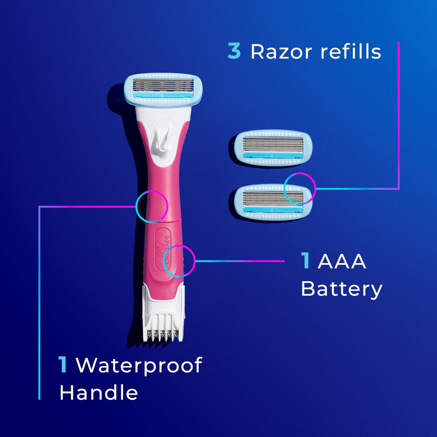 Schick Hydro Silk TrimStyle Razor for Women with Bikini Trimmer | 5-Blade Womens Razor with Trimmer, 2-in-1 Waterproof Pubic Hair Trimmer & Razor | 1 Handle & 3 Razor Blade Refills